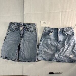 Lot of 2 Kids Denim Bottoms – Jean Shorts Size 14 & Denim Skirt Size 12